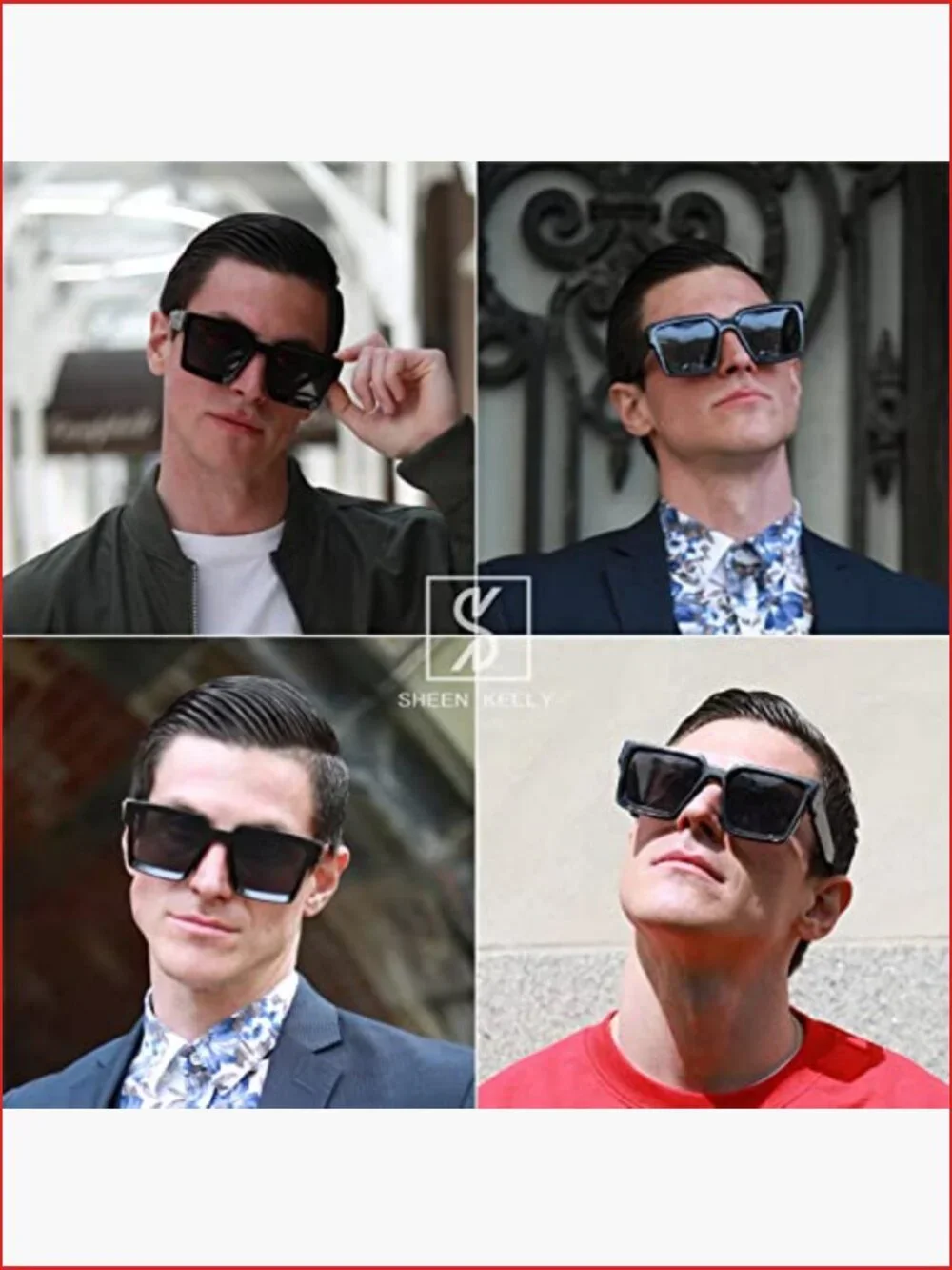 Retro Rectangular Chunky Gradient Lens Sunglasses UV400 Non-Polarized